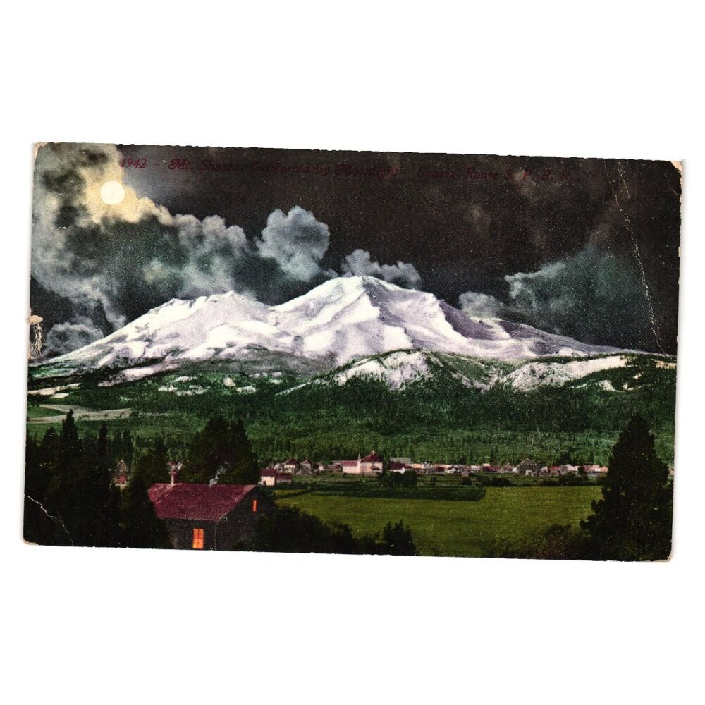 Antique 1911 Mt Shasta CA Postcard Night Scene Edward H Mitchell Art Mountain
